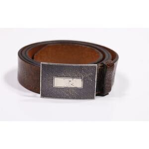 Martin Dingman Genuine Saddle Leather Distressed Leather Belt Silver Buckle 40